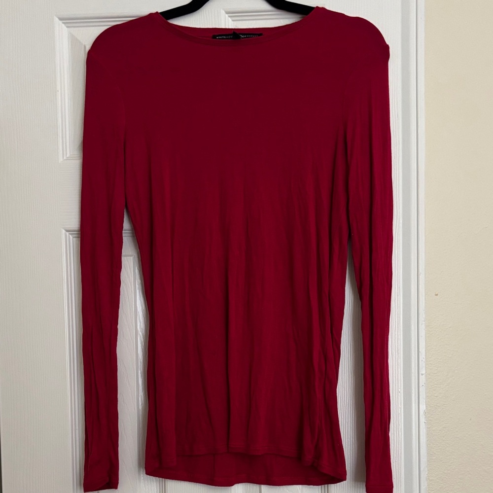 White House Black Market Red Long Sleeve Blouse